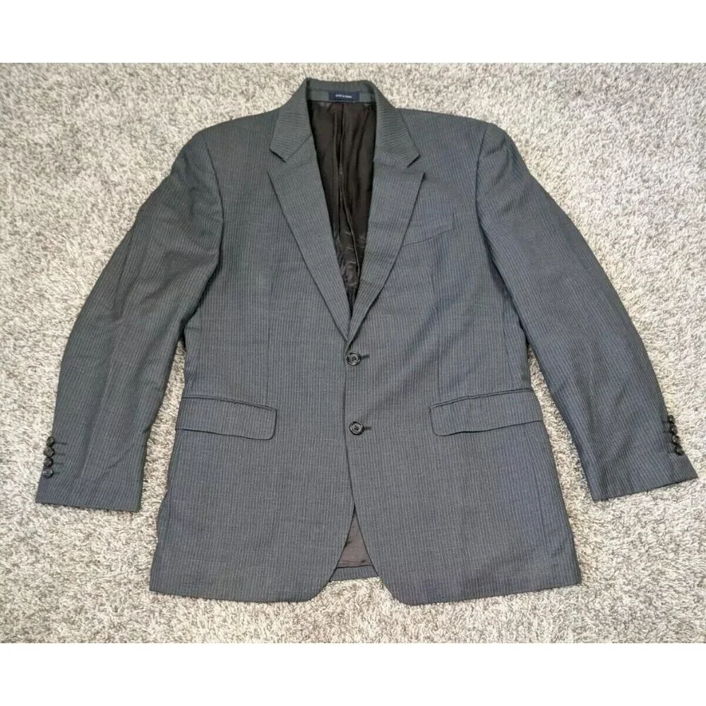 Ralph Ralph Lauren Blazer Mens 42L Wool Jacket Sport Coat Grey Stripe FLAWED